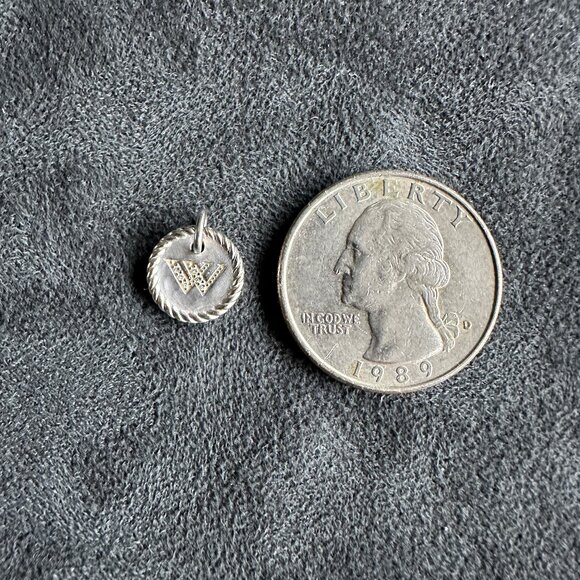 David Yurman Initial "W" Charm Pendant w/ White Diamonds in 18K White Gold - Picture 7 of 8